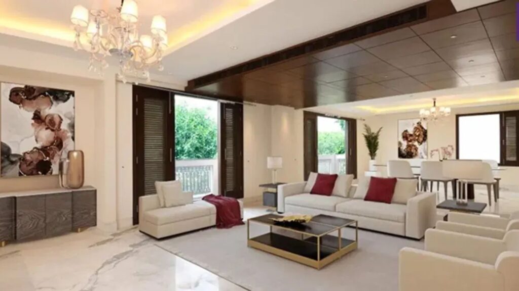 Elegant living room with chandelier