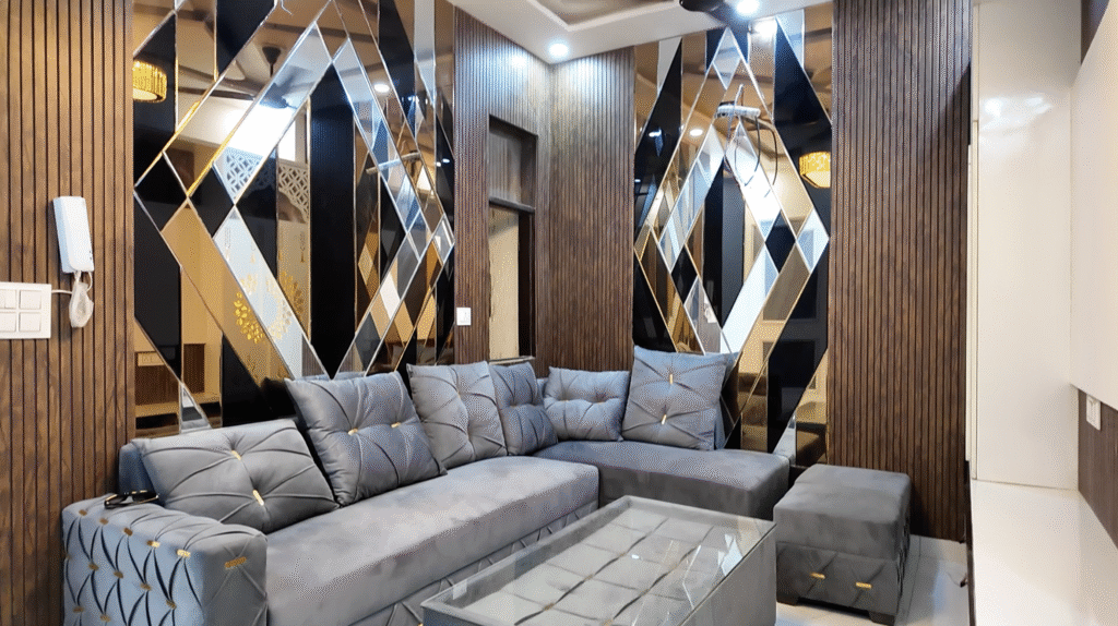 Modern comfortable sofa in living room