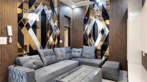 Modern comfortable sofa in living room