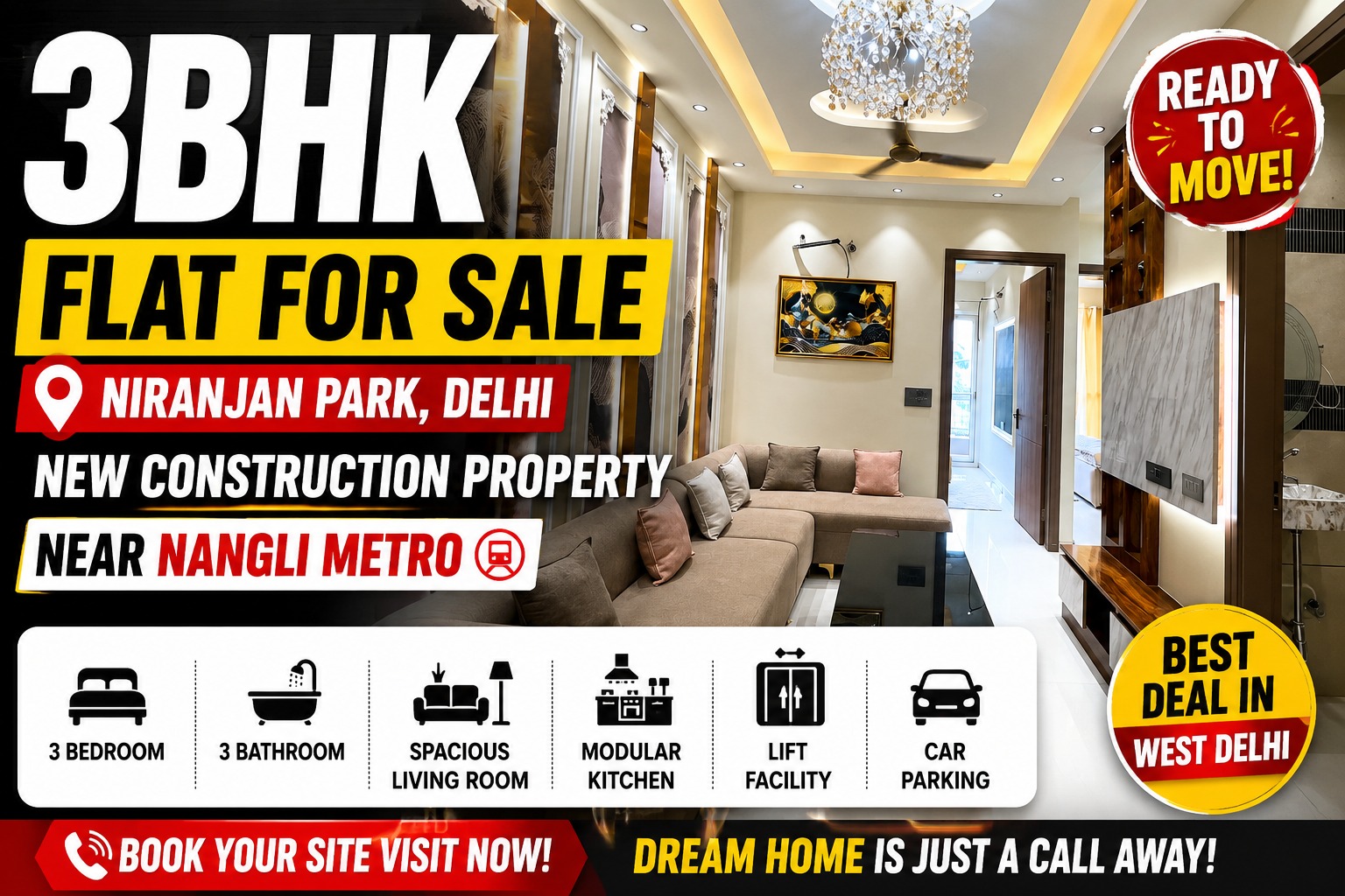 3BHK Flat for Sale in Delhi