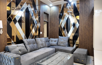 Modern comfortable sofa in living room