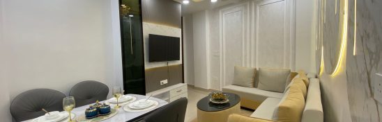 3 BHK flat modern living and dining area.