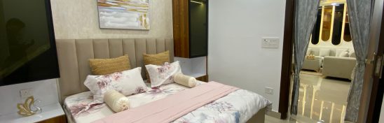 3 BHK flat bedroom interior.