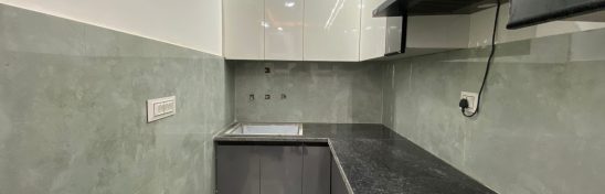 Modern modular kitchen with black granite countertop