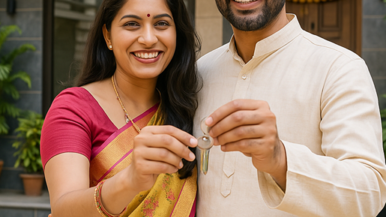 happy family with new house