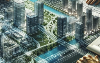 Real estate planning with modern city infrastructure model.