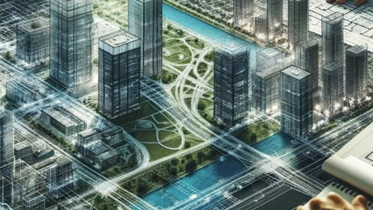 Real estate planning with modern city infrastructure model.