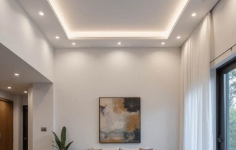 Modern living room with neutral decor.
