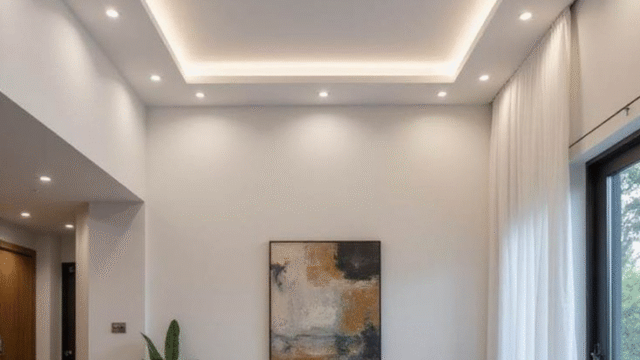 Modern living room with neutral decor.