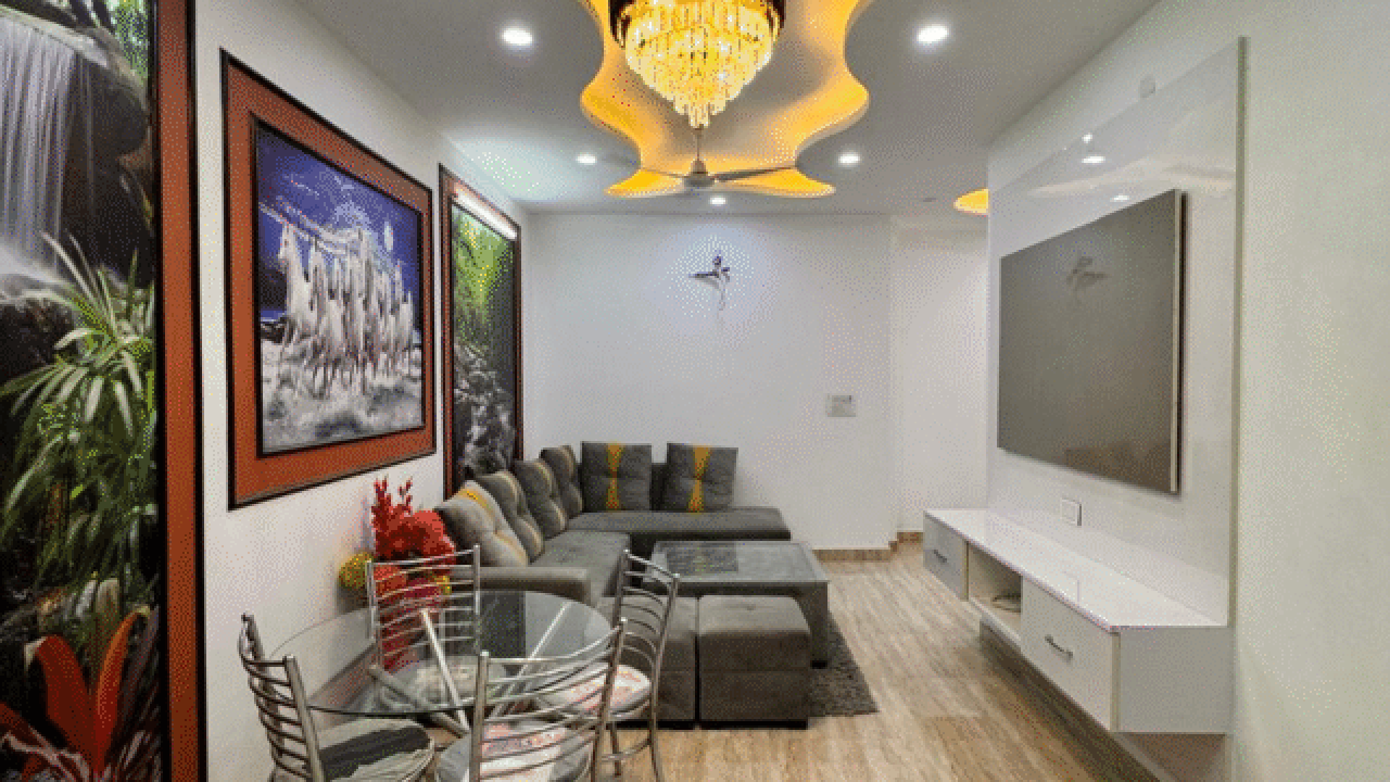 Modern living room with ceiling lights