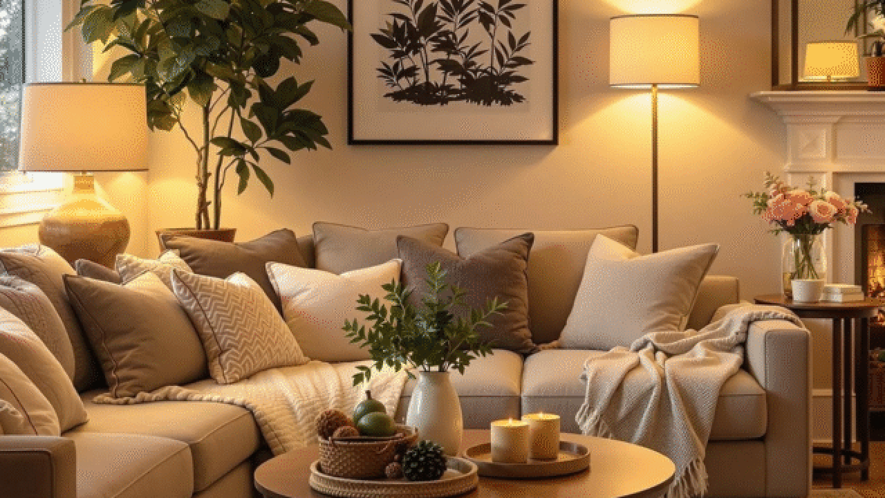 Modern Luxury Living Room with Warm Ambient Lighting