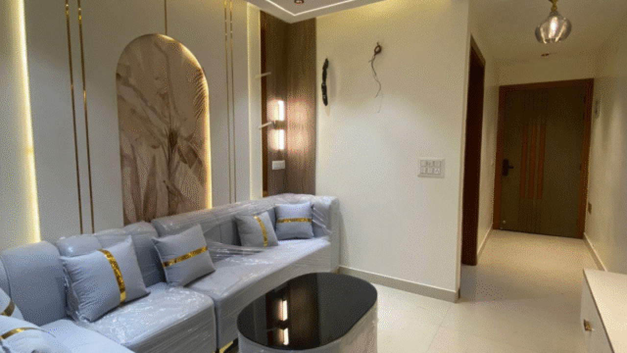 Modern living room, 3 BHK flat interior