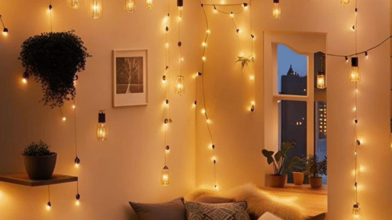 Cozy room with string lights