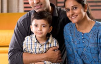 Parents having fun with kid at home