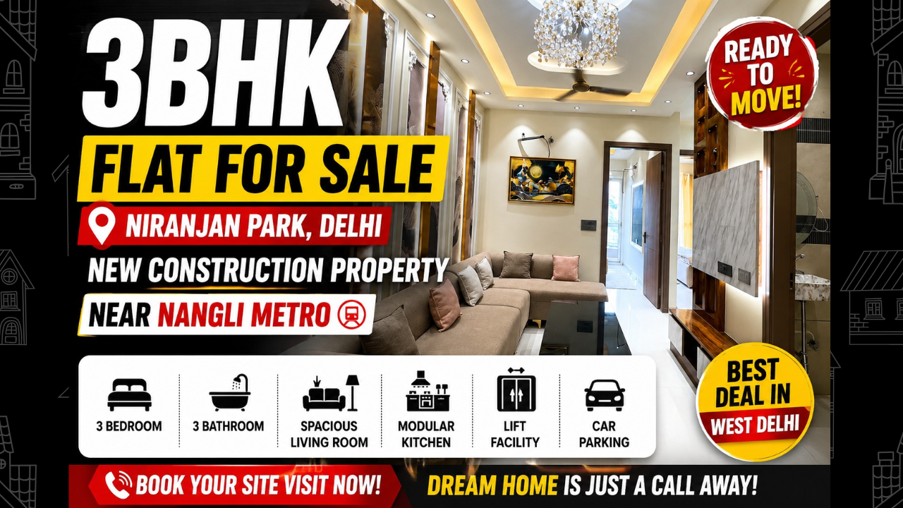 spacious 3 BHK flat for sale in Dwarka Mor